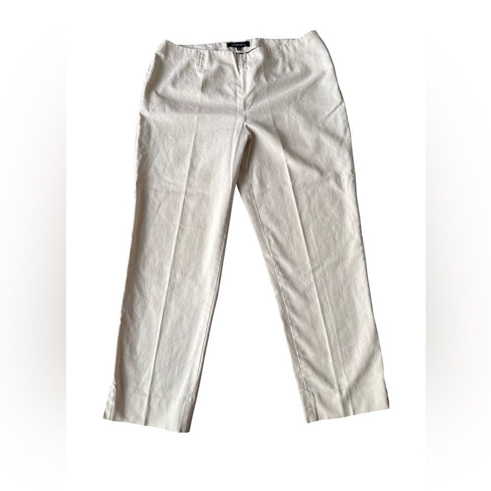 Lafayette 148 New York cotton side zip pants, tan/cream. Designer.